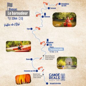 Parcours Baroudeur en canoë Kayak de 32km sur l'Orb